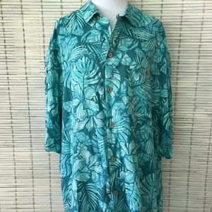 Aloha Shirt XL Teal Palm Island Style Tropic Shirt